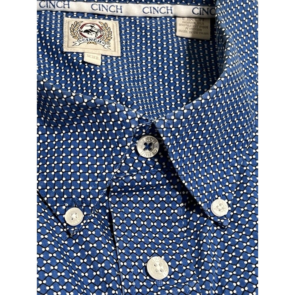 Cinch Mens 2XL Blue White Geometric Short Sleeve Button Down Western Shirt